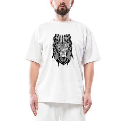 Lion Mozaik Oversize Beyaz Tişört