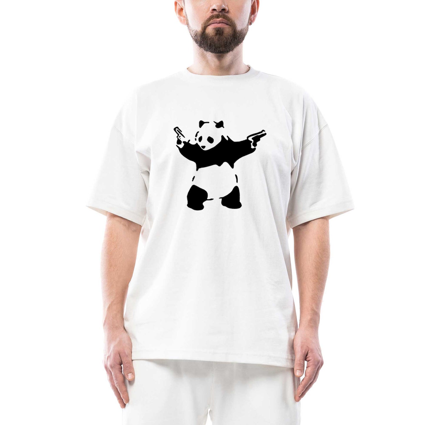 Panda Guns Oversize Siyah Tişört