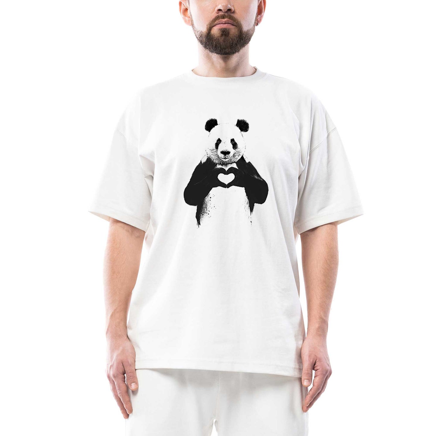 Panda Love Oversize Siyah Tişört