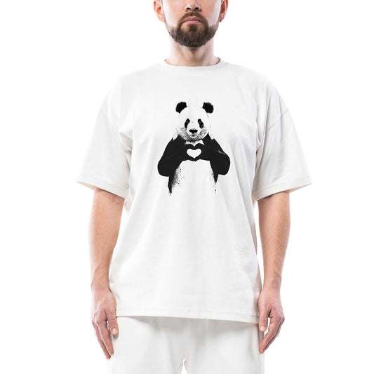 Panda Love Oversize Siyah Tişört
