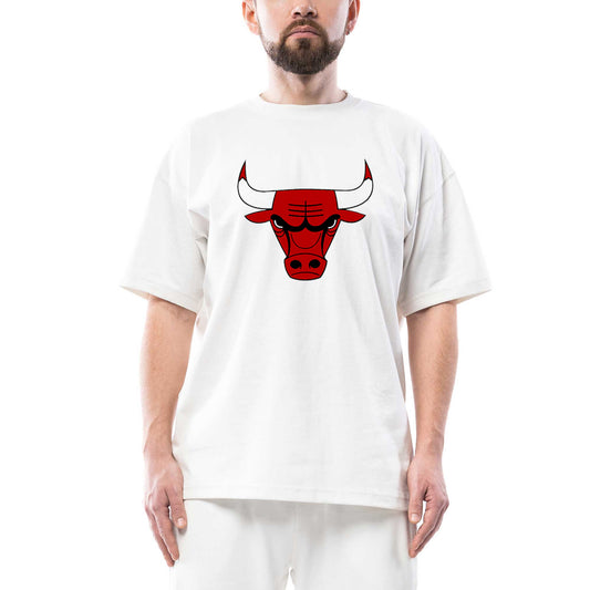 Chicago Bulls Logo Oversize Beyaz Tişört