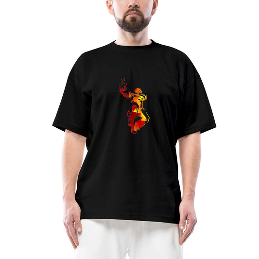 Red Basketball Silhouette Oversize Siyah Tişört