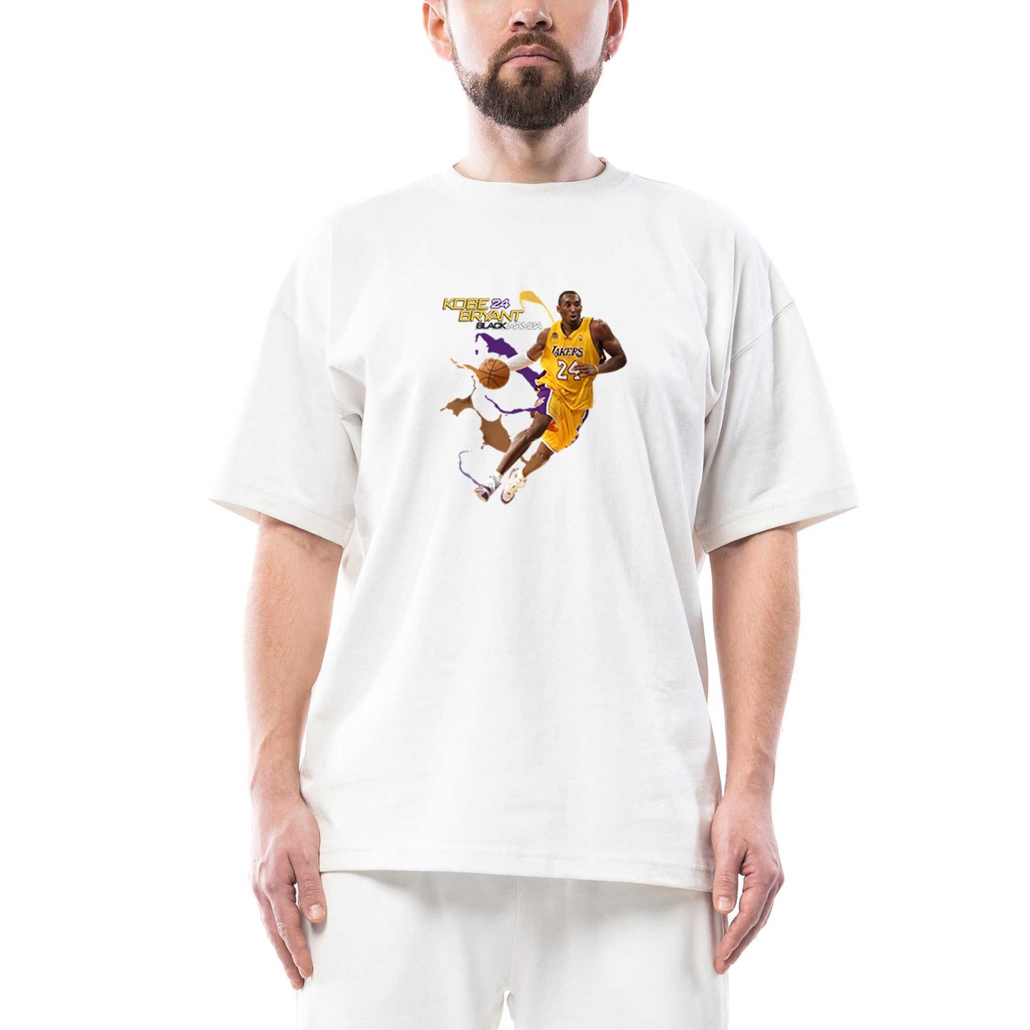 Kobe Bryant 24 Yellow Mamba Oversize Beyaz Tişört