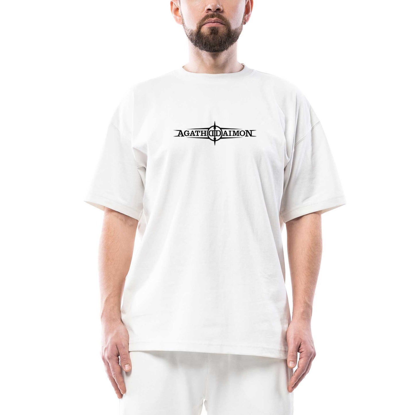 Agathodaimon Logo Oversize Beyaz Tişört