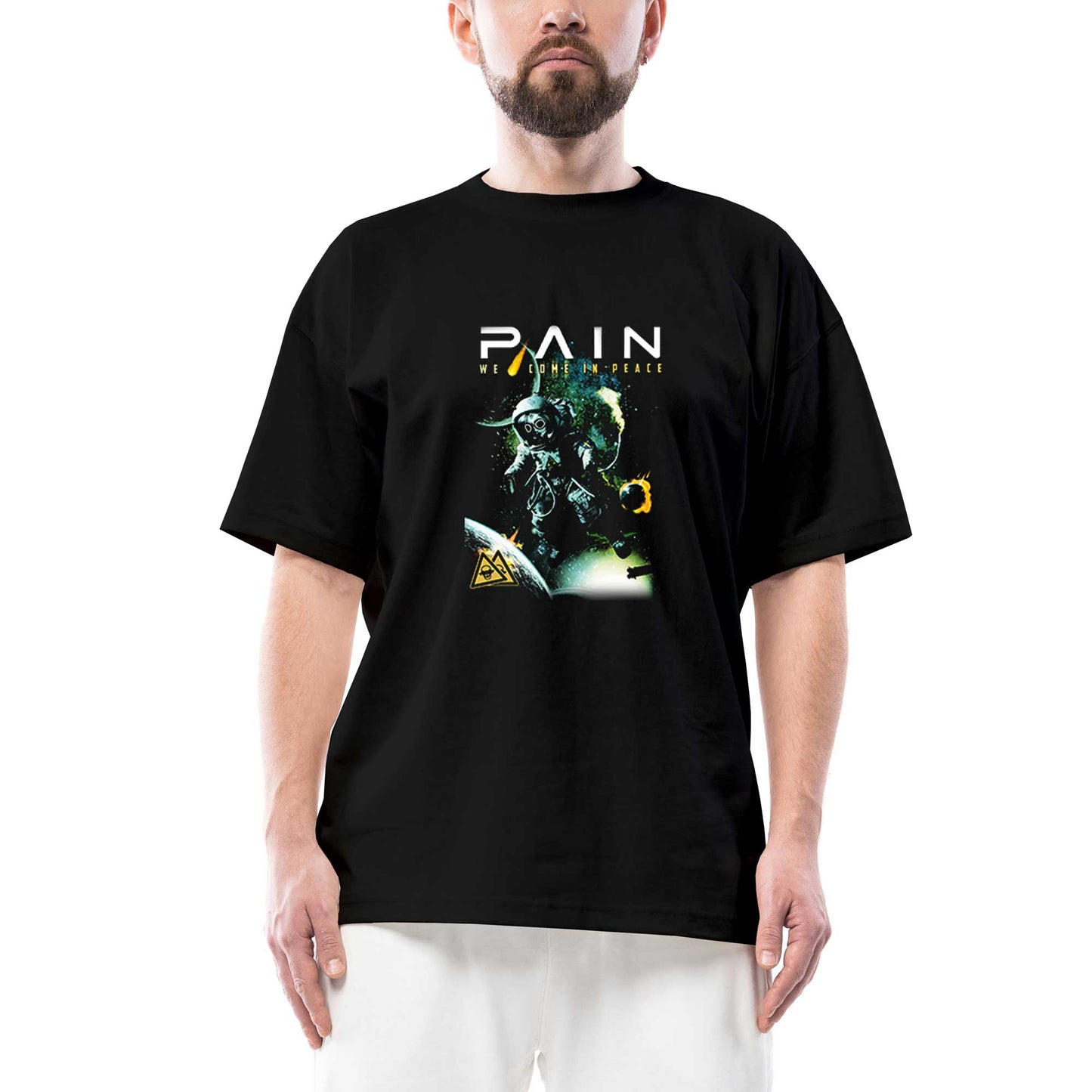 Pain We Come in Peace Oversize Siyah Tişört