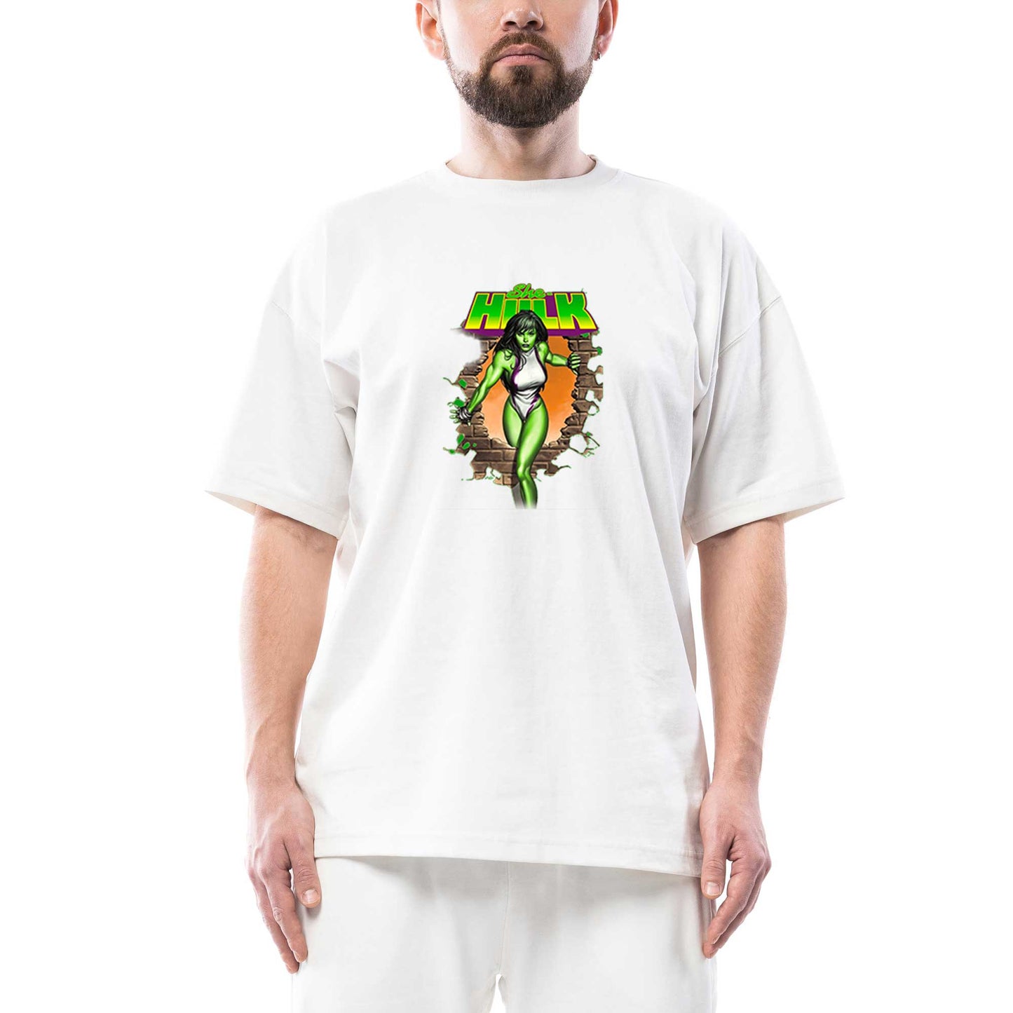 She Hulk Duvar Oversize Beyaz Tişört