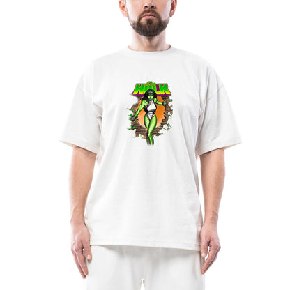 She Hulk Duvar Oversize Beyaz Tişört