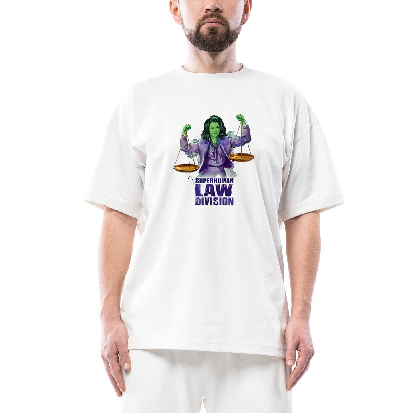 She Hulk SuperHuman Law Division Oversize Beyaz Tişört