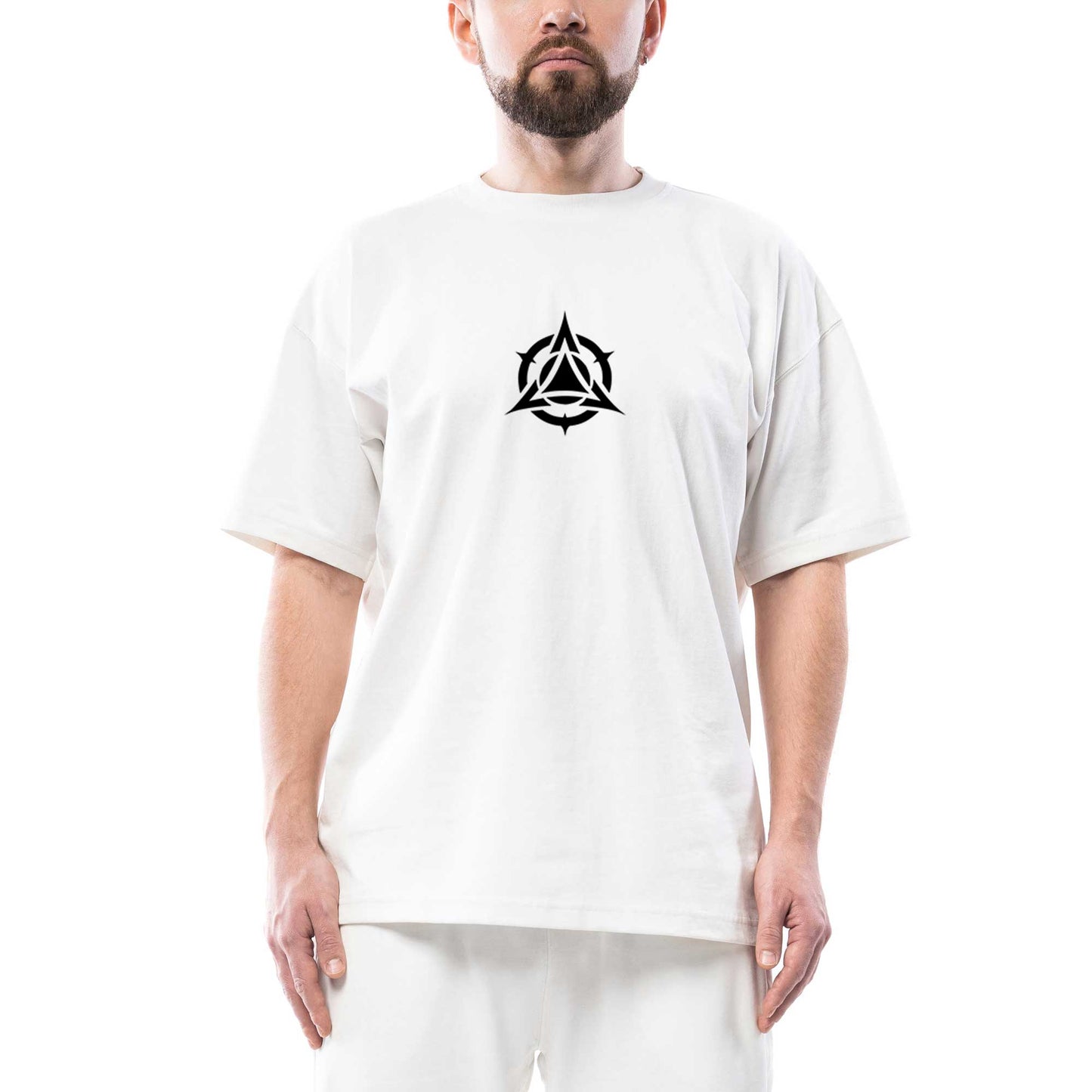 Black Triangle Circle Oversize Beyaz Tişört