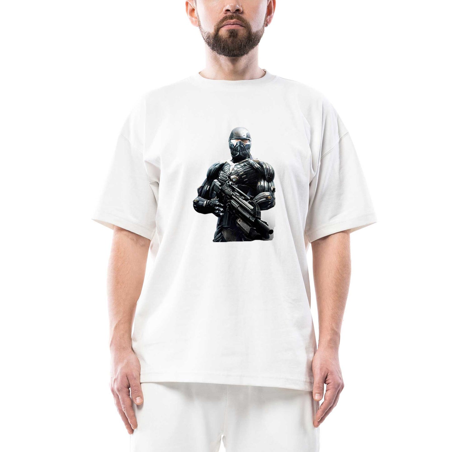 Crysis Black Fighter Oversize Beyaz Tişört