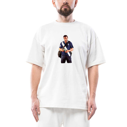 GTA Blue Thief Man Oversize Beyaz Tişört