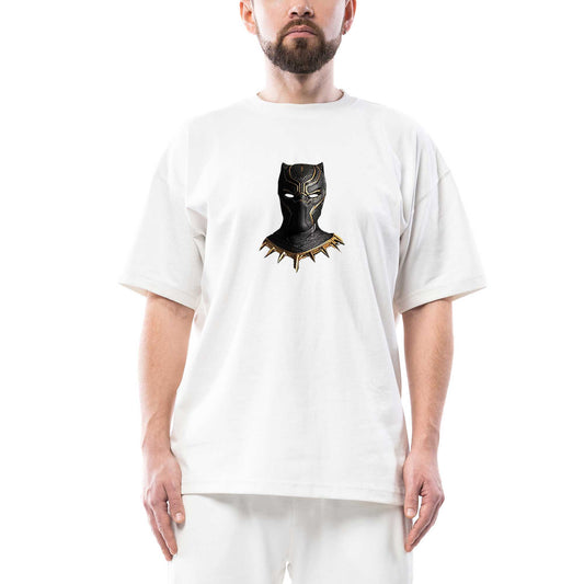 Black Panter Face Oversize Beyaz Tişört