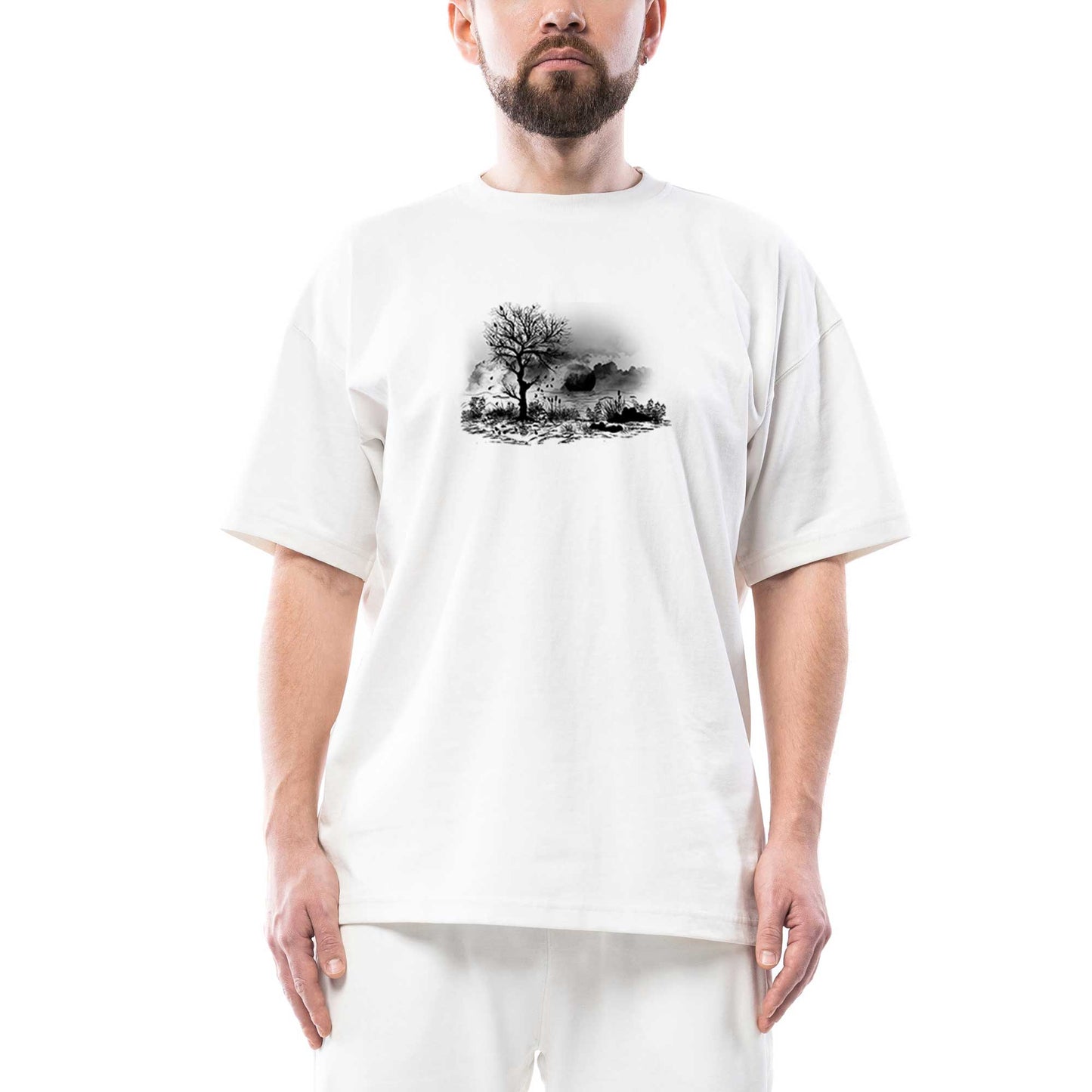 Black Tree Lake Oversize Beyaz Tişört