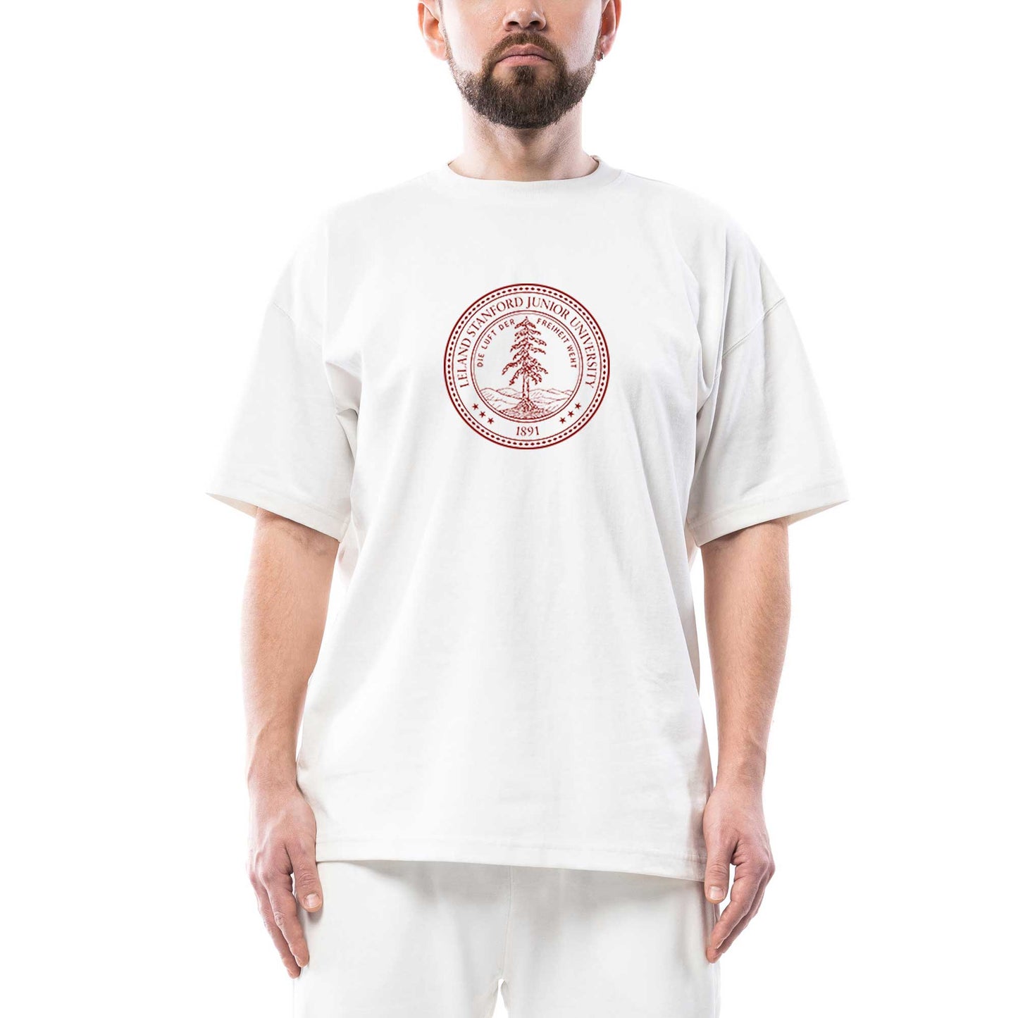 Stanford University Circle Logo Oversize Beyaz Tişört