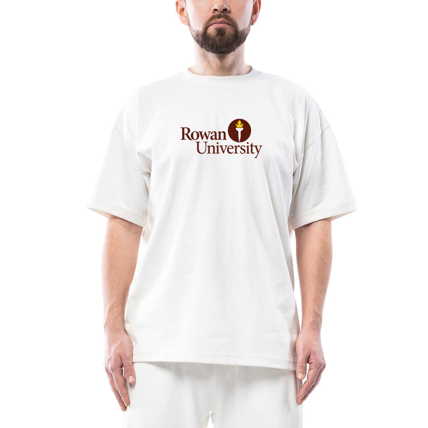 Rowan University Logo Text Oversize Beyaz Tişört