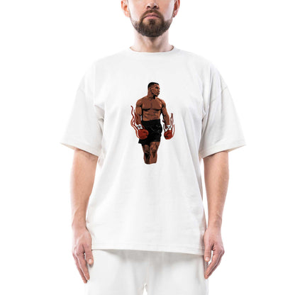 Mike Tyson Fire Boxing Gloves Oversize Beyaz Tişört