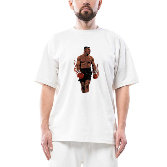 Mike Tyson Fire Boxing Gloves Oversize Beyaz Tişört