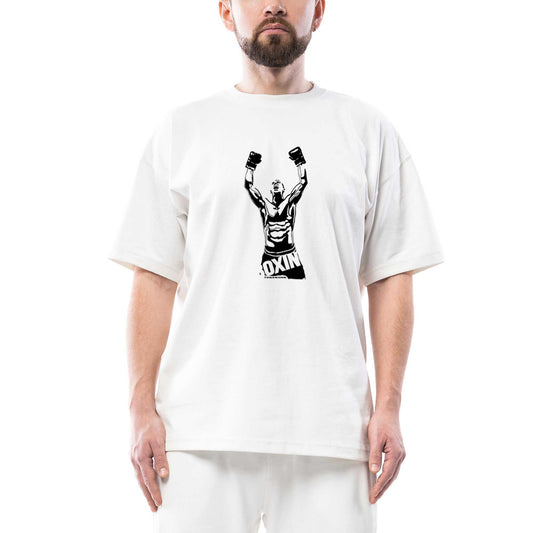 Boxing Fighter Silhouette Oversize Beyaz Tişört