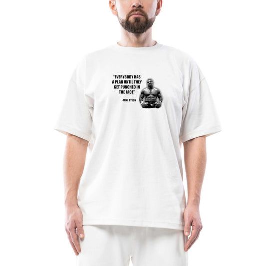 Mike Tyson Fighter Quote Oversize Beyaz Tişört