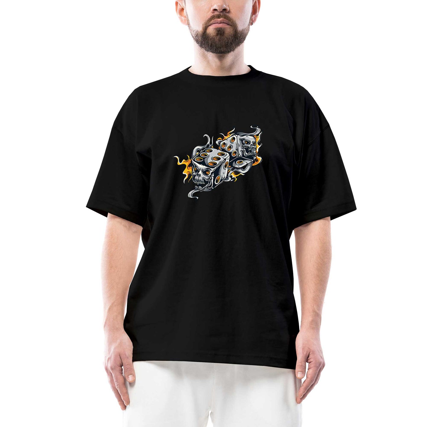 Two Gray Dices Cartoon Oversize Siyah Tişört