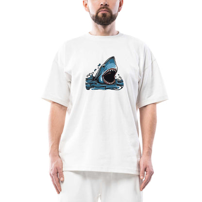Shark Cartoon Oversize Beyaz Tişört