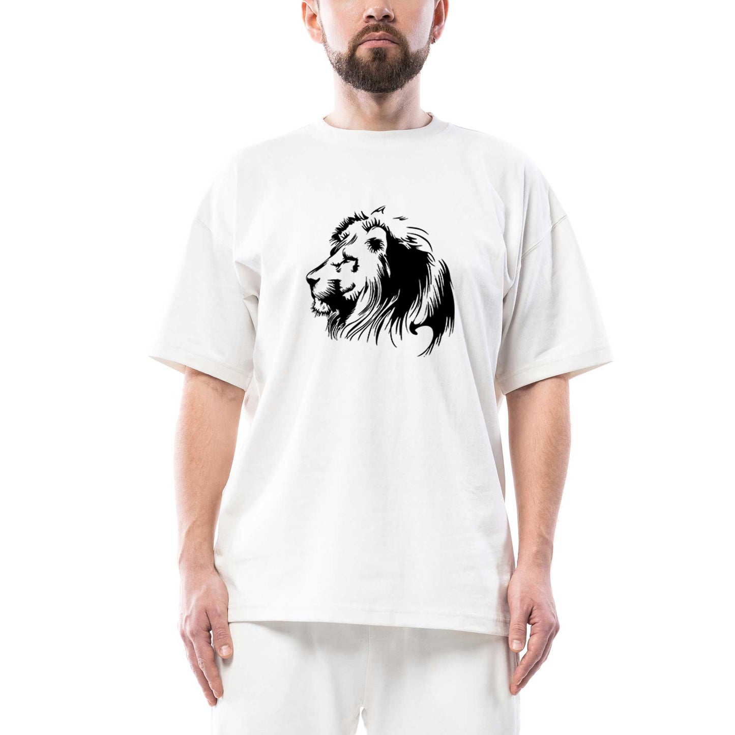 Black Lion Silhouette Oversize Beyaz Tişört