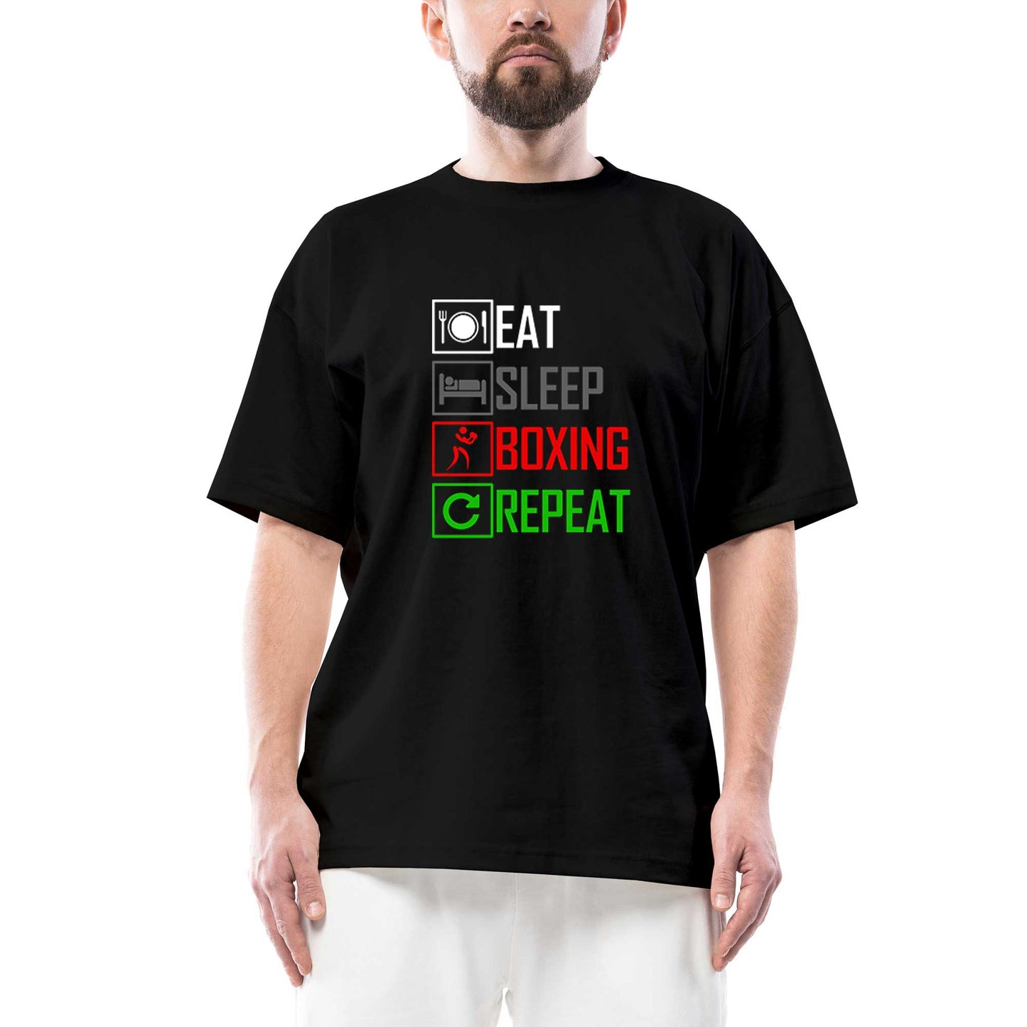 Boxing Repeat Oversize Siyah Tişört