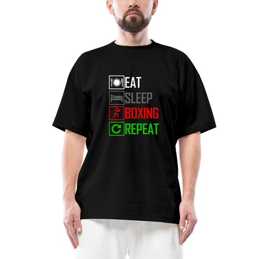 Boxing Repeat Oversize Siyah Tişört