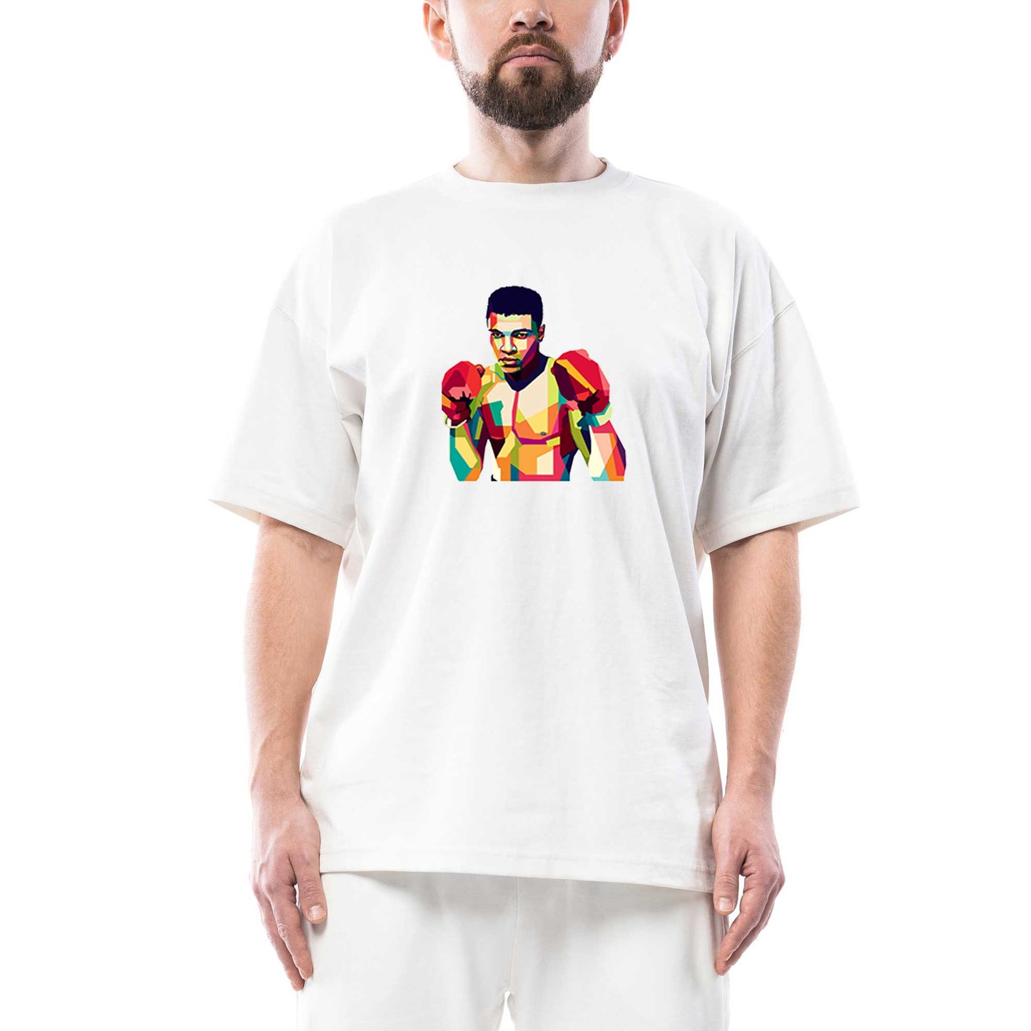 Muhammed Ali Mozaik Oversize Beyaz Tişört