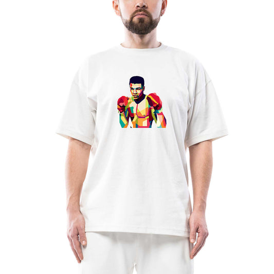 Muhammed Ali Mozaik Oversize Beyaz Tişört