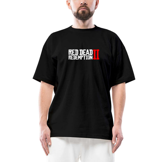 Red Dead Redemption 2 Text Oversize Siyah Tişört