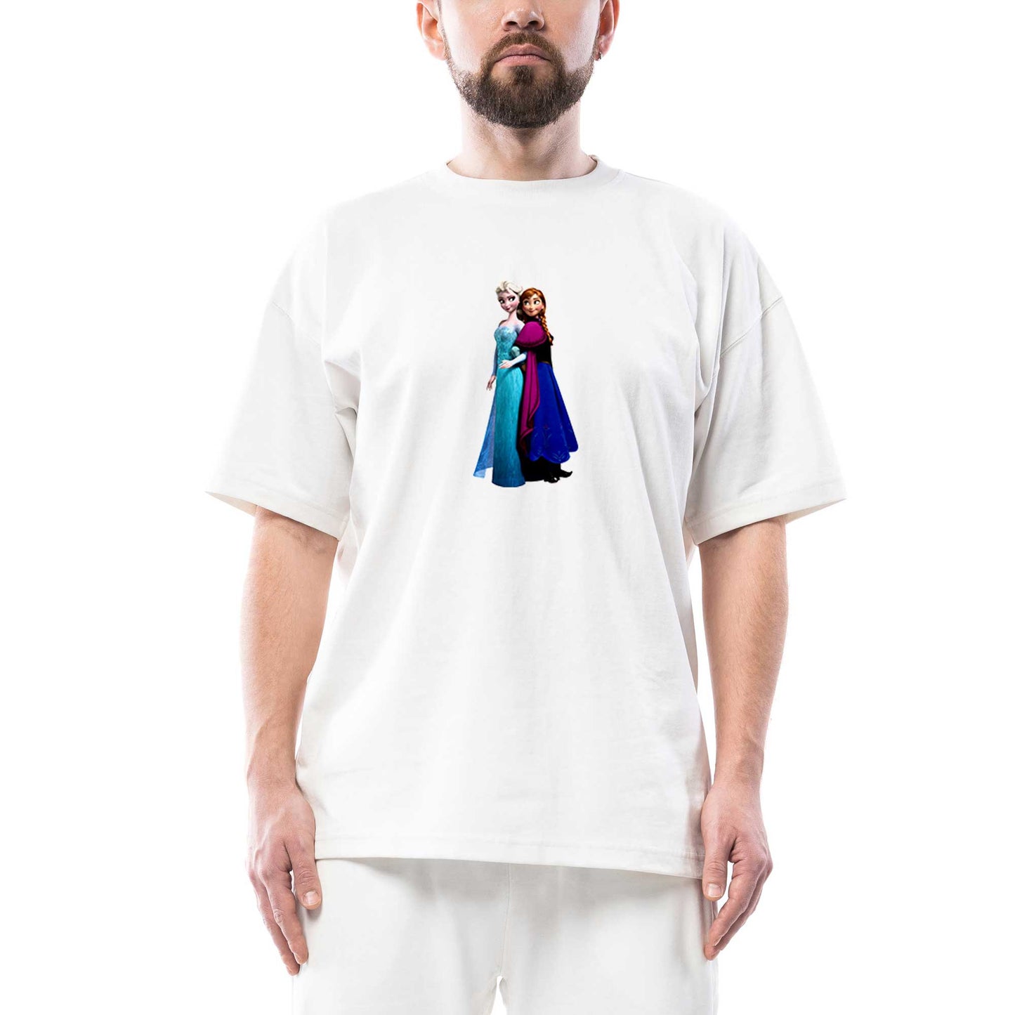 Karlar Ülkesi Elsa ve Anna Oversize Beyaz Tişört