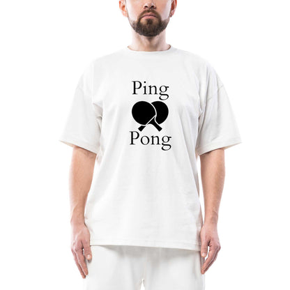 Ping Pong Racket Design Black Oversize Beyaz Tişört