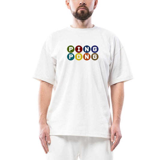 Ping Pong Text Colored Oversize Beyaz Tişört