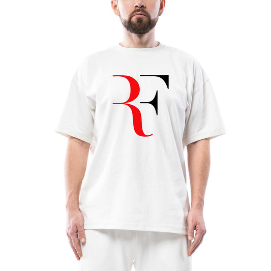 Roger Federer Colored Logo Oversize Beyaz Tişört