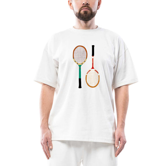 Tennis Rackets Colored Oversize Beyaz Tişört