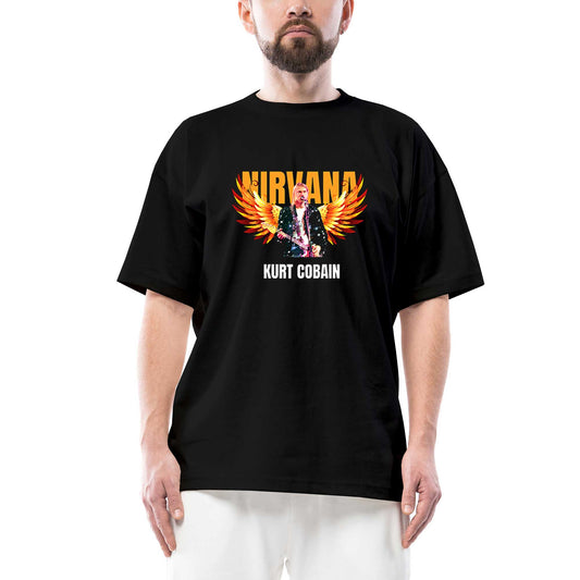 Nirvana Kurt Cobain Guitar Angel Oversize Siyah Tişört
