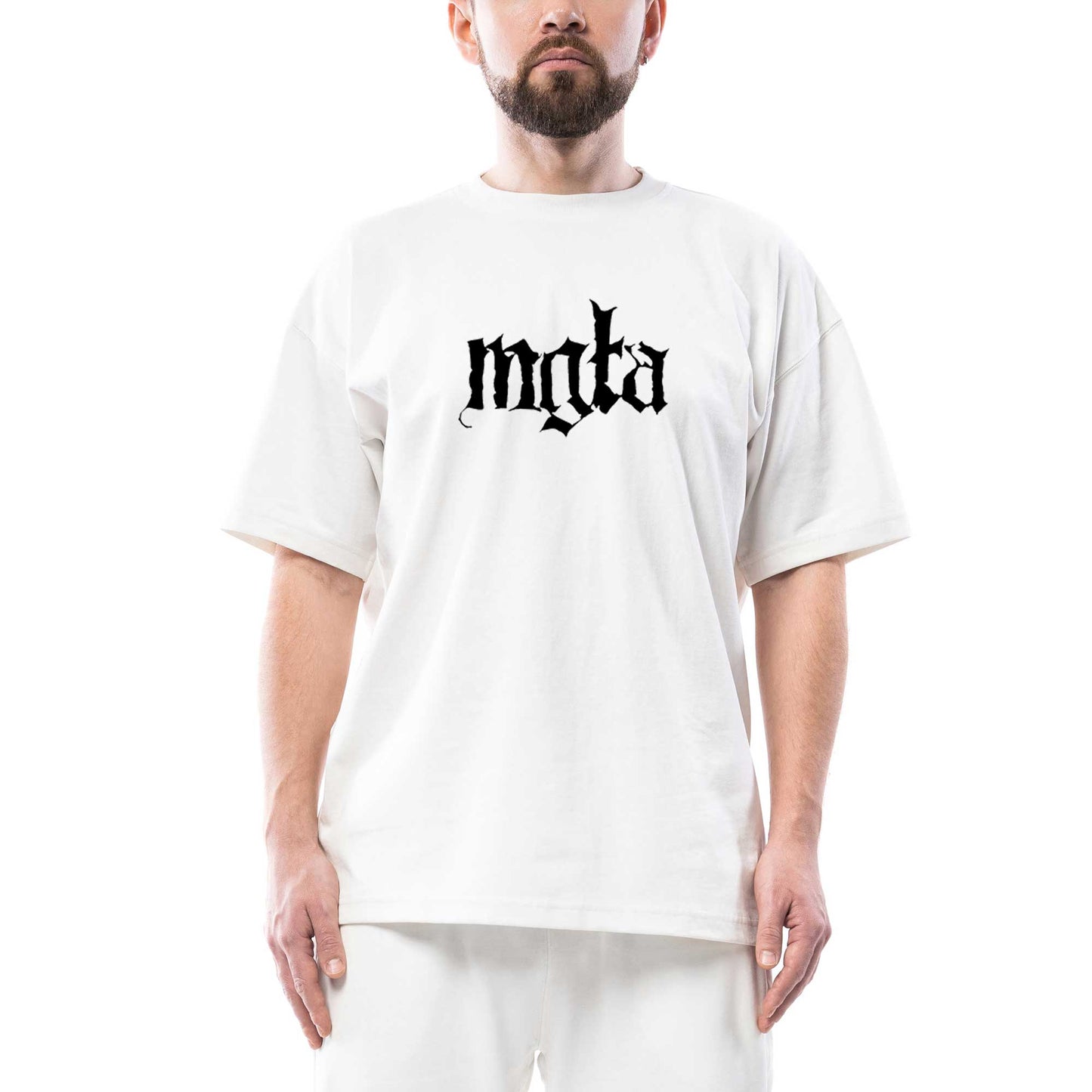 Mgla Logo Text Oversize Beyaz Tişört