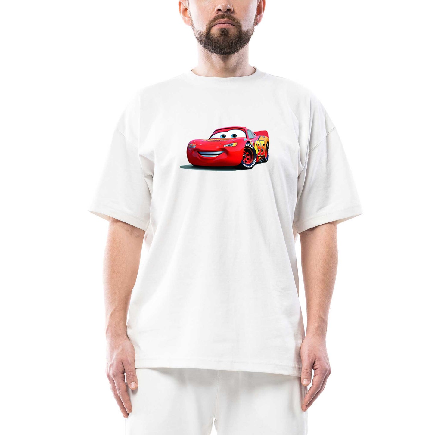 Şimşek McQueen Cars Oversize Beyaz Tişört
