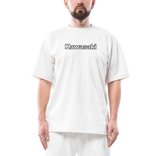 Kawasaki Text Black Logo Oversize Beyaz Tişört