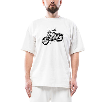 Kruvazör Motosiklet Çizim Oversize Beyaz Tişört