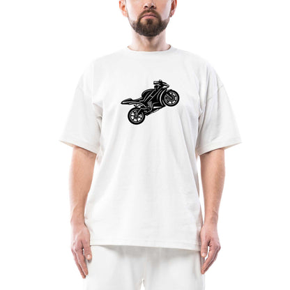 Motosiklet Siluet Oversize Beyaz Tişört