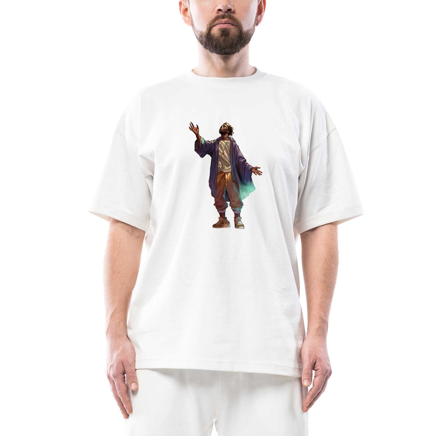 Black Hip Hop Artist Oversize Beyaz Tişört