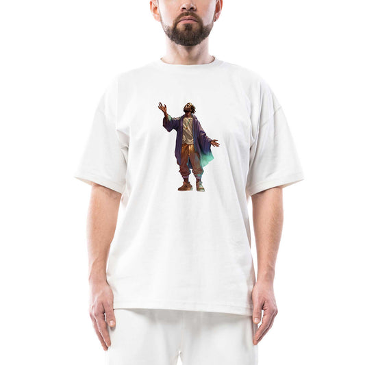 Black Hip Hop Artist Oversize Beyaz Tişört