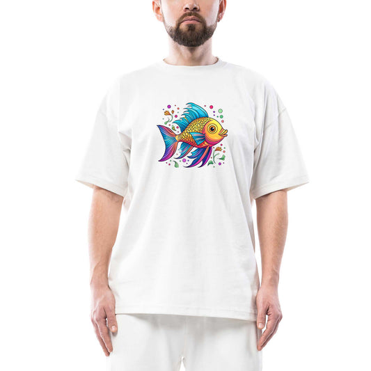 Colorful Fish Oversize Beyaz Tişört