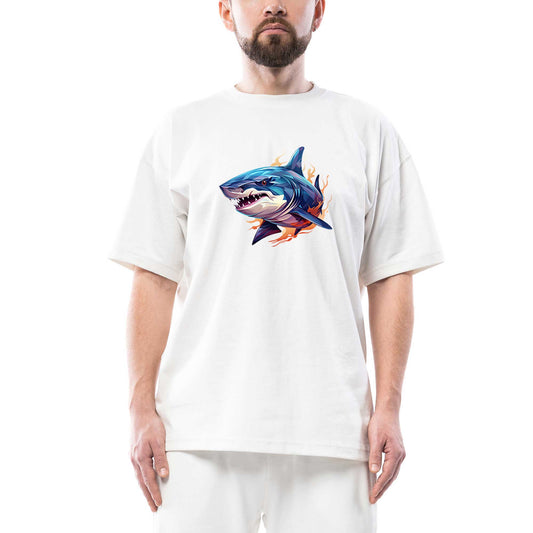 Color Shark Oversize Beyaz Tişört