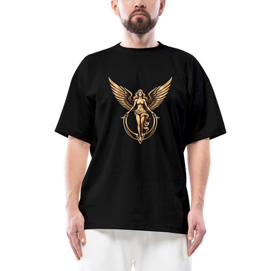 Gold Angel Oversize Siyah Tişört