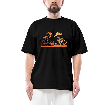 Skelton Cowboy Bar Oversize Siyah Tişört