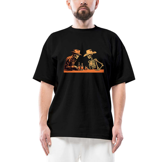 Skelton Cowboy Bar Oversize Siyah Tişört