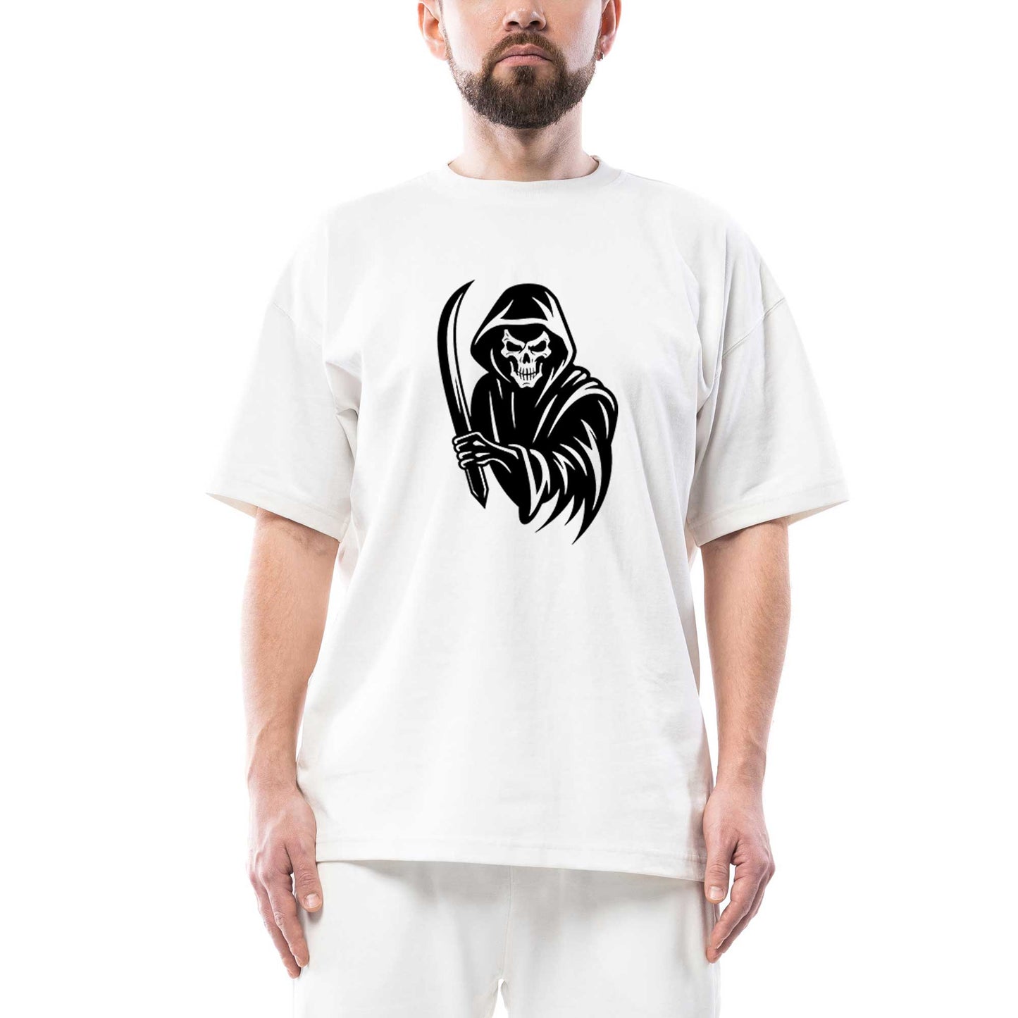 Grim Reaper Sword Oversize Beyaz Tişört